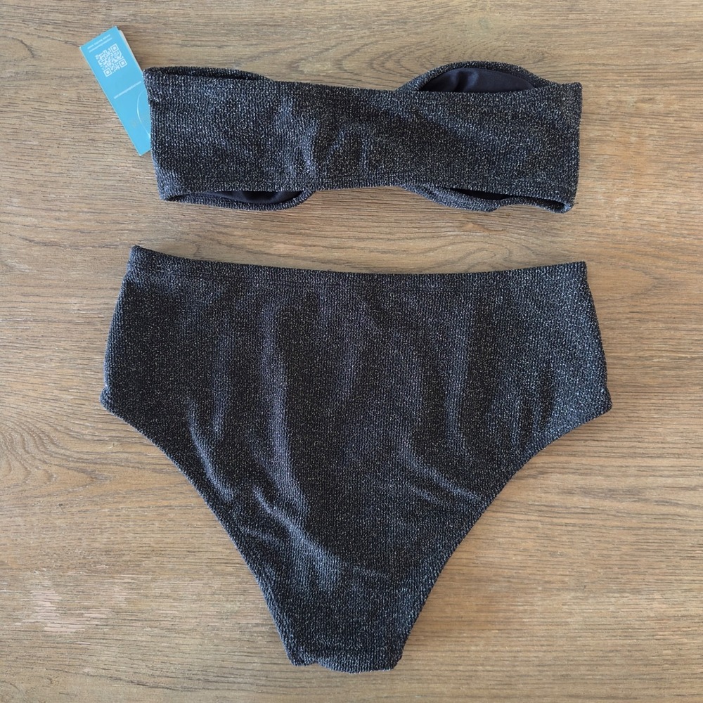 CorpoBonito By Andreia Black Lurex Bikini-Strapless Top‎ & High Waist Brief-$90 - Picture 10 of 13